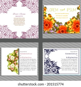 Wedding invitation cards with floral elements.