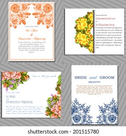 Wedding invitation cards with floral elements.