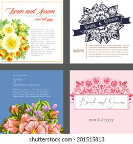 Wedding invitation cards with floral elements.