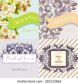 Wedding invitation cards with floral elements.