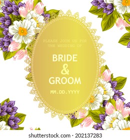 Wedding invitation cards with floral elements.