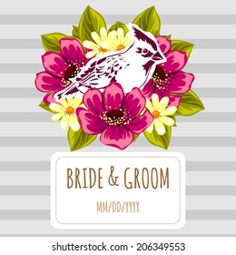Wedding invitation cards with floral elements