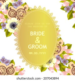 Wedding invitation cards with floral elements