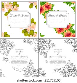 Wedding invitation cards with floral elements