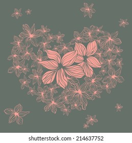 Wedding invitation cards with floral elements in the form of heart