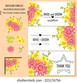 Wedding invitation cards with floral elements