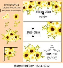 Wedding invitation cards with floral elements