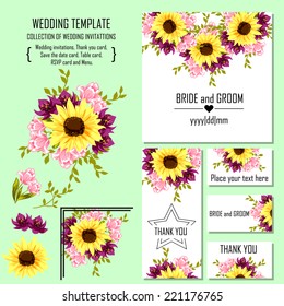 Wedding invitation cards with floral elements