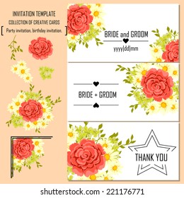 Wedding invitation cards with floral elements
