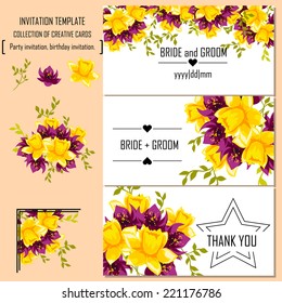 Wedding invitation cards with floral elements