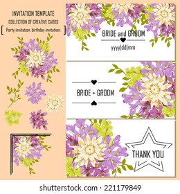 Wedding invitation cards with floral elements