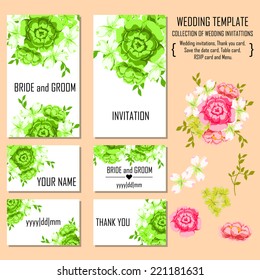 Wedding invitation cards with floral elements