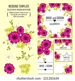 Wedding invitation cards with floral elements