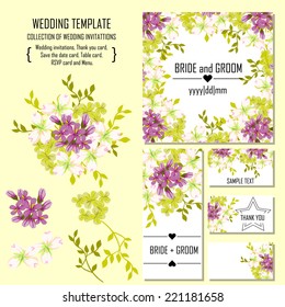 Wedding invitation cards with floral elements