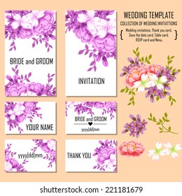 Wedding invitation cards with floral elements
