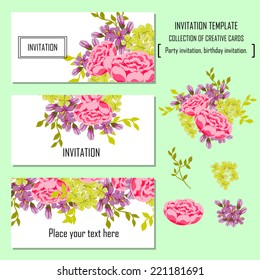 Wedding invitation cards with floral elements