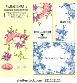Wedding invitation cards with floral elements