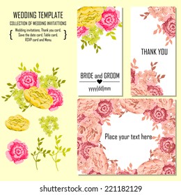 Wedding invitation cards with floral elements