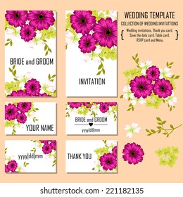 Wedding invitation cards with floral elements