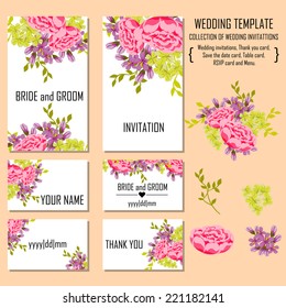 Wedding invitation cards with floral elements