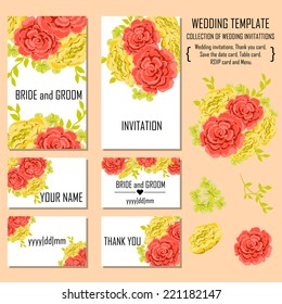 Wedding invitation cards with floral elements