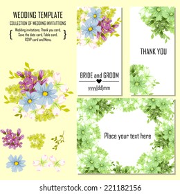 Wedding invitation cards with floral elements