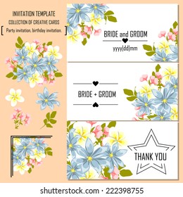 Wedding invitation cards with floral elements