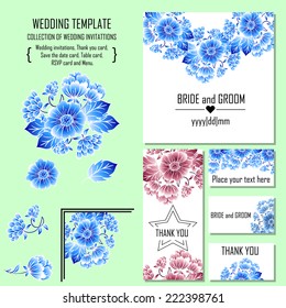 Wedding invitation cards with floral elements