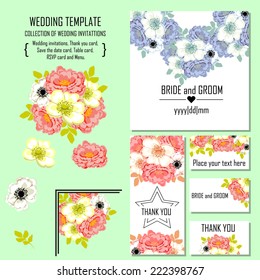 Wedding invitation cards with floral elements