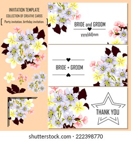 Wedding invitation cards with floral elements