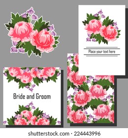 Wedding invitation cards with floral elements.