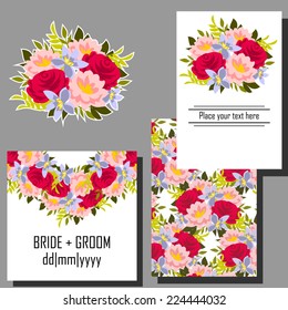 Wedding invitation cards with floral elements.