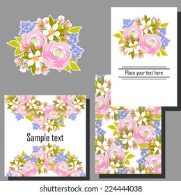 Wedding invitation cards with floral elements.