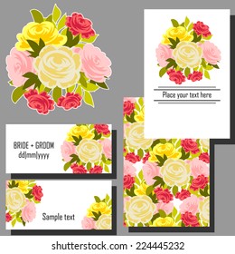 Wedding invitation cards with floral elements.