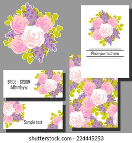 Wedding invitation cards with floral elements.