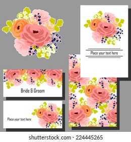 Wedding invitation cards with floral elements.