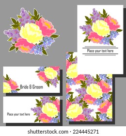 Wedding invitation cards with floral elements.