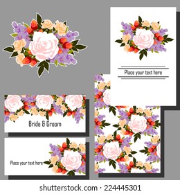 Wedding invitation cards with floral elements.