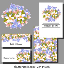 Wedding invitation cards with floral elements.
