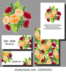 Wedding invitation cards with floral elements.