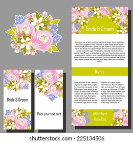 Wedding invitation cards with floral elements.