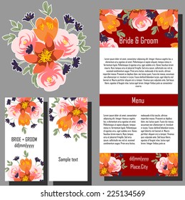 Wedding invitation cards with floral elements.