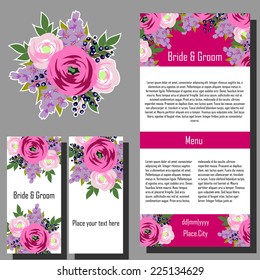 Wedding invitation cards with floral elements.