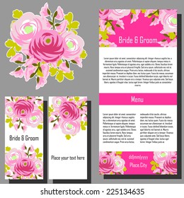 Wedding invitation cards with floral elements.