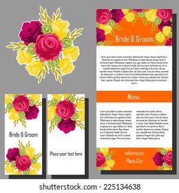 Wedding invitation cards with floral elements.