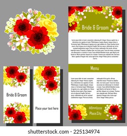 Wedding invitation cards with floral elements.