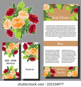 Wedding invitation cards with floral elements.