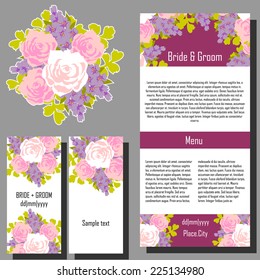 Wedding invitation cards with floral elements.