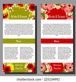 Wedding invitation cards with floral elements.