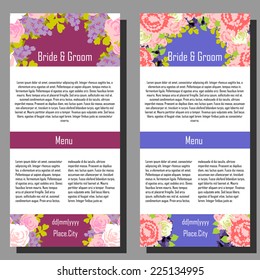 Wedding invitation cards with floral elements.